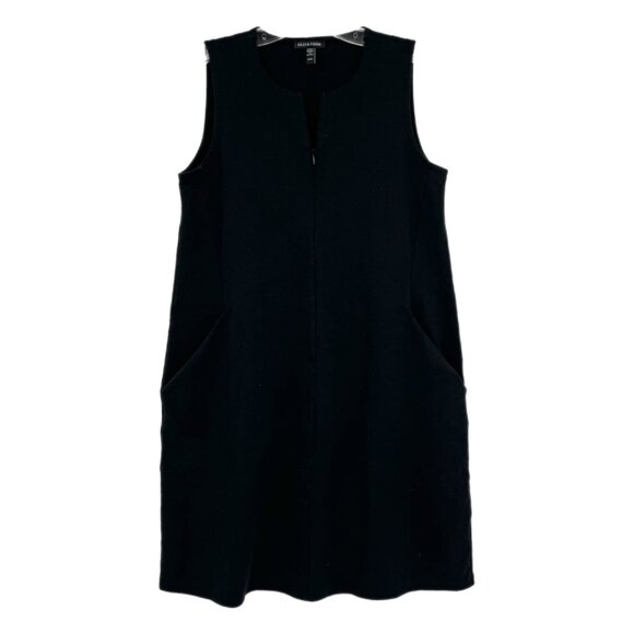 Eileen Fisher Black Zip Front Pocket Tank Mini Dress | Size XS - Picture 1 of 8
